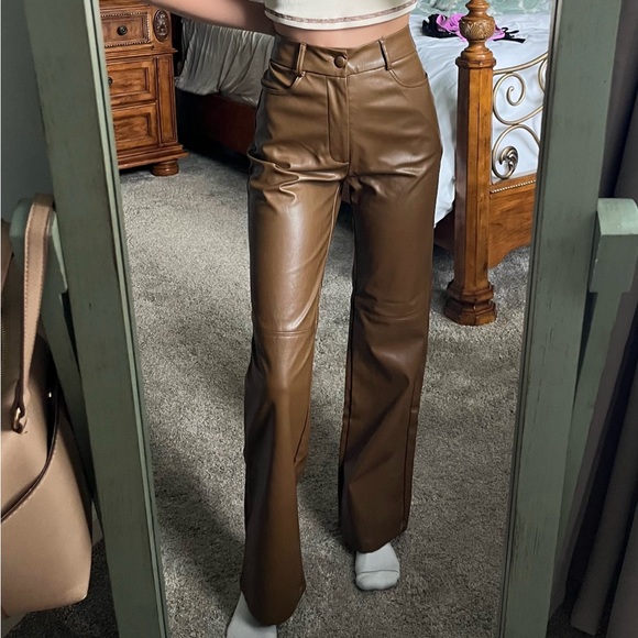 SHEIN PETITE XXS Brown Faux Leather Pants - Picture 13 of 16